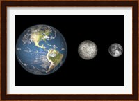 Artist's Concept of the Earth, Mercury, and Earth's moon to Scale Fine Art Print