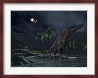 An Asteroid Impact on the Moon while a Spinosaurus Wanders in the Foreground Fine Art Print