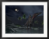 An Asteroid Impact on the Moon while a Spinosaurus Wanders in the Foreground Fine Art Print