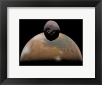 Artist's Concept of Mars and its Tiny Moon Phobos Fine Art Print
