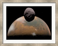 Artist's Concept of Mars and its Tiny Moon Phobos Fine Art Print