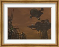 Illustration of a Spacecraft and Astronauts at a Mining site on Saturn's Moon Titan Fine Art Print