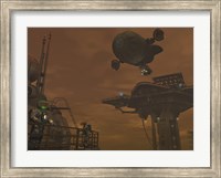 Illustration of a Spacecraft and Astronauts at a Mining site on Saturn's Moon Titan Fine Art Print