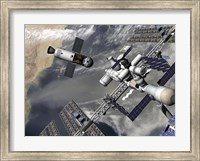 Artist's concept of a Trans-Lunar Space Tug Departing the International Space Station Fine Art Print