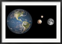 Artist's concept of the Earth, Pluto, Charon, and Earth's moon to scale Fine Art Print