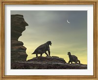 Two Giant Moschops Face off on a Sandstone Mesa 250 Million years ago Fine Art Print