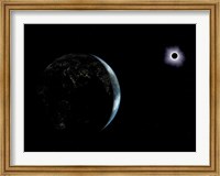 Illustration of the City Lights on a Dark Earth During a Solar Eclipse Fine Art Print