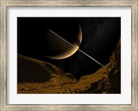 Illustration of Saturn from the icy surface of Enceladus Fine Art Print