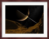 Illustration of Saturn from the icy surface of Enceladus Fine Art Print