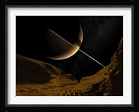 Illustration of Saturn from the icy surface of Enceladus Fine Art Print