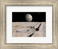 Artist's Concept of an Impact Crater on Jupiter's Moon Ganymede, with Jupiter on the Horizon Fine Art Print