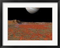 Artist's concept of a view Across a Pool of Lava on the Surface of Lo, Towards Jupiter Fine Art Print