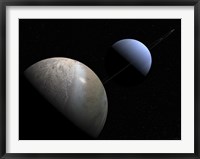 Illustration of the Gas Giant Planet Neptune and its Largest Moon Triton Fine Art Print