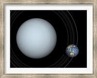 Artist's concept of Uranus and Earth to scale Fine Art Print