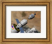 A Command Module Prepares to Dock with a Phobos Mission Rocket in Earth Orbit Fine Art Print