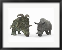 An Adult Albertaceratops Compared to a Modern adult White Rhinoceros Fine Art Print