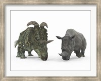 An Adult Albertaceratops Compared to a Modern adult White Rhinoceros Fine Art Print
