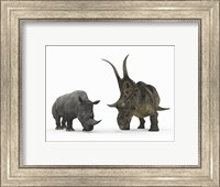 An Adult Diabloceratops Compared to a Modern adult White Rhinoceros Fine Art Print
