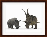 An Adult Diabloceratops Compared to a Modern adult White Rhinoceros Fine Art Print