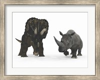 An Adult Nedoceratops Compared to a Modern Adult White Rhinoceros Fine Art Print