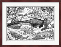 Black ink Drawing of Extinct Animals From the Hell Creek Formation Fine Art Print