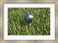 3D Rendering of an Earth Golf Ball on Tree in the Grass Fine Art Print