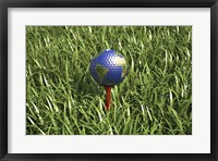 3D Rendering of an Earth Golf Ball on Tree in the Grass Fine Art Print