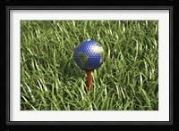 3D Rendering of an Earth Golf Ball on Tree in the Grass Fine Art Print
