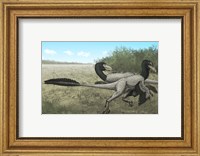 Two Dromaeosaurus Dinosaurs Sunbathing in the Cretaceous Period Fine Art Print
