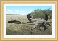 Two Dromaeosaurus Dinosaurs Sunbathing in the Cretaceous Period Fine Art Print