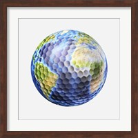 3D rendering of a planet Earth Golf Ball, White Background Fine Art Print