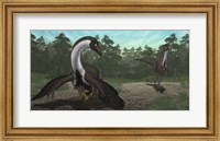 Ornithomimus Mother Dinosaur with Juveniles, Adult Male in Background Fine Art Print