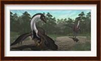 Ornithomimus Mother Dinosaur with Juveniles, Adult Male in Background Fine Art Print