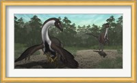 Ornithomimus Mother Dinosaur with Juveniles, Adult Male in Background Fine Art Print