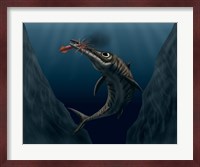 An Ophthalmosaurus Catches a Squid in the Deep Sea Fine Art Print