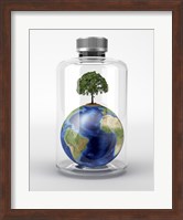 Planet Earth with a Tree on Top, inside a Glass Bottle Fine Art Print