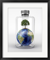 Planet Earth with a Tree on Top, inside a Glass Bottle Fine Art Print
