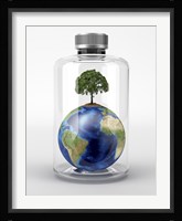 Planet Earth with a Tree on Top, inside a Glass Bottle Fine Art Print