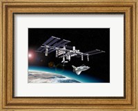 Space Station in Orbit Around Earth with Space Shuttle Fine Art Print