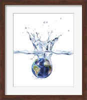 Planet Earth Falling into Clear Water, Forming a Crown Splash Fine Art Print