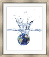 Planet Earth Falling into Clear Water, Forming a Crown Splash Fine Art Print