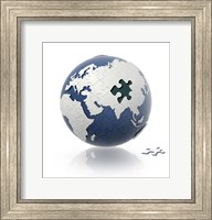 Earth Globe with Puzzle Pattern and one Piece on the Floor Fine Art Print