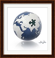 Earth Globe with Puzzle Pattern and one Piece on the Floor Fine Art Print