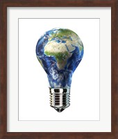 Light Bulb with Planet Earth inside Glass, Africa and Europe view Fine Art Print