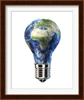 Light Bulb with Planet Earth inside Glass, Africa and Europe view Fine Art Print