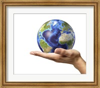 Male Hand Holding Earth Globe Fine Art Print