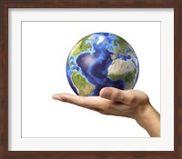 Male Hand Holding Earth Globe Fine Art Print