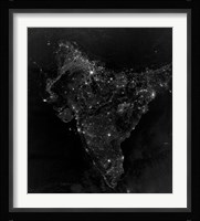 Satellite View of City, Village, and Highway Lights in India Fine Art Print