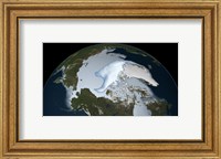 Planet Earth showing sea ice coverage in 2012 Fine Art Print