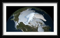Planet Earth showing sea ice coverage in 2012 Fine Art Print